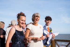 happy bride at seaside