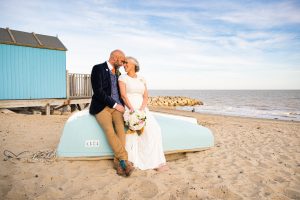 bride and groom at felixstowe beach